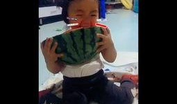 宝宝吃瓜搞笑短视频合集,萌态百出欢乐无限